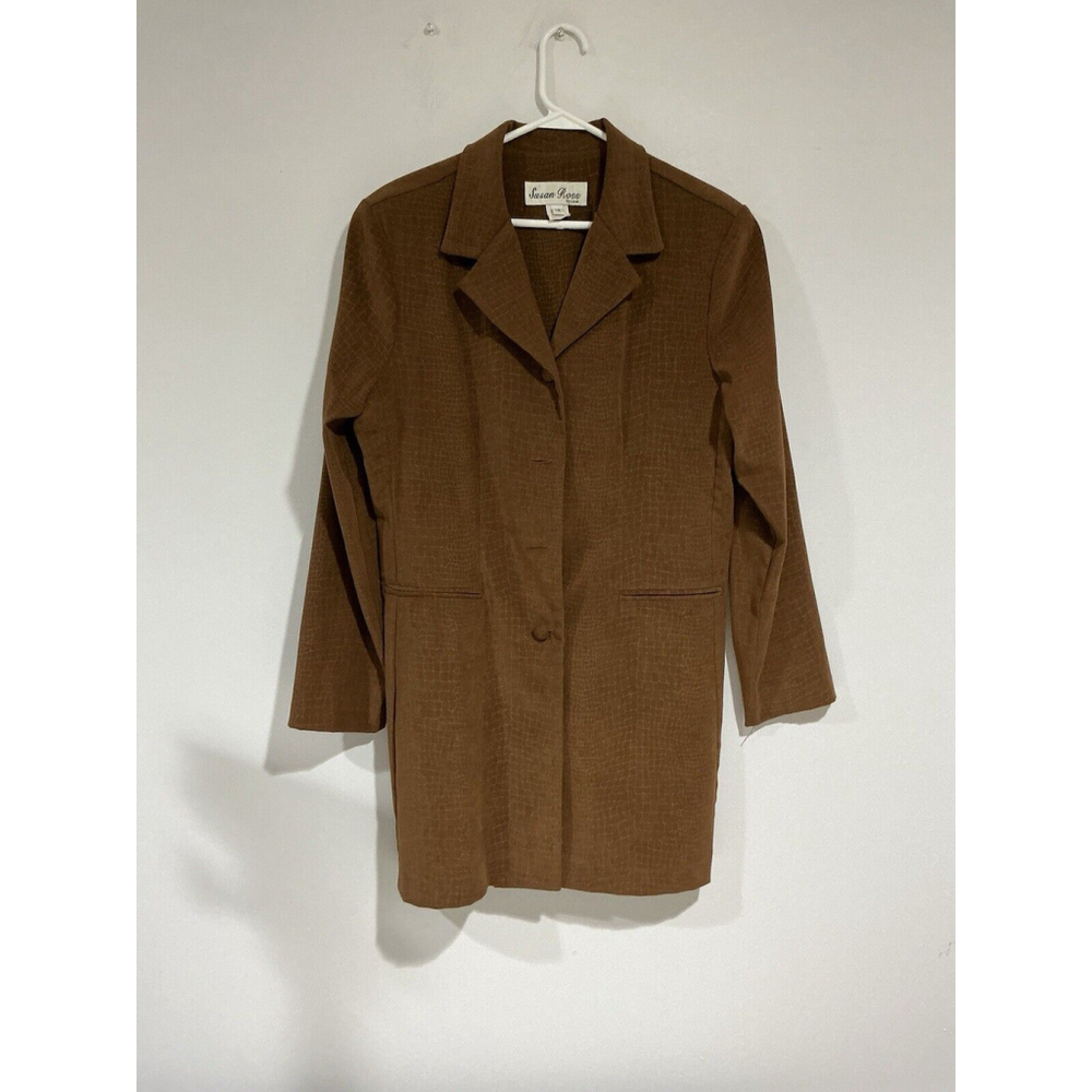 Womans Susan Ross Design Size 12 Brown Button Up Velour Long Coat
